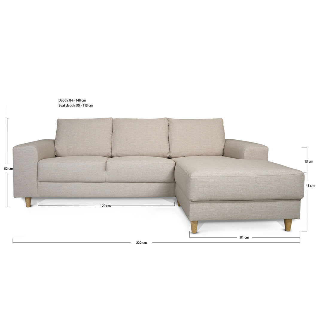 Toronto sofa med chaiselong højrevendt 222 x 82 cm
