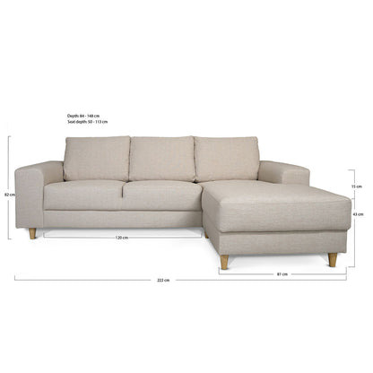 Toronto sofa med chaiselong højrevendt 222 x 82 cm