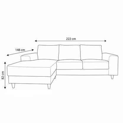 Toronto sofa med chaiselong venstrevendt 222 x 82 cm