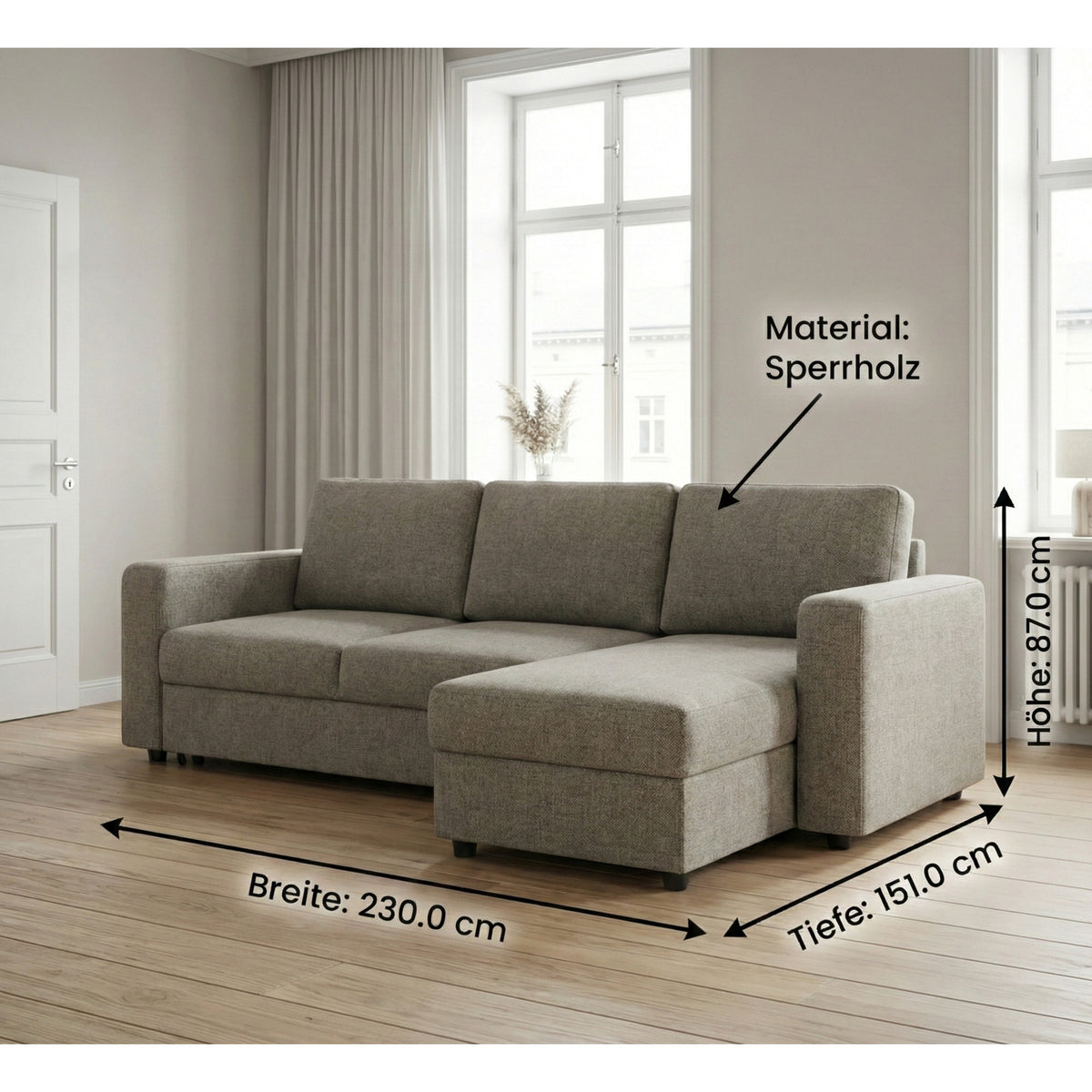 Antwerpen hjørnesovesofa med opbevaring venstrevendt 230 x 87 cm