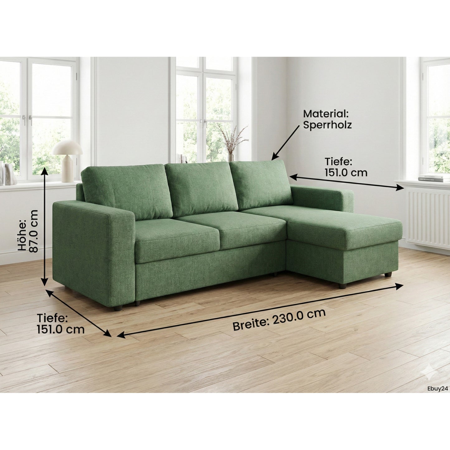 Antwerpen hjørnesovesofa med opbevaring venstrevendt 230 x 87 cm