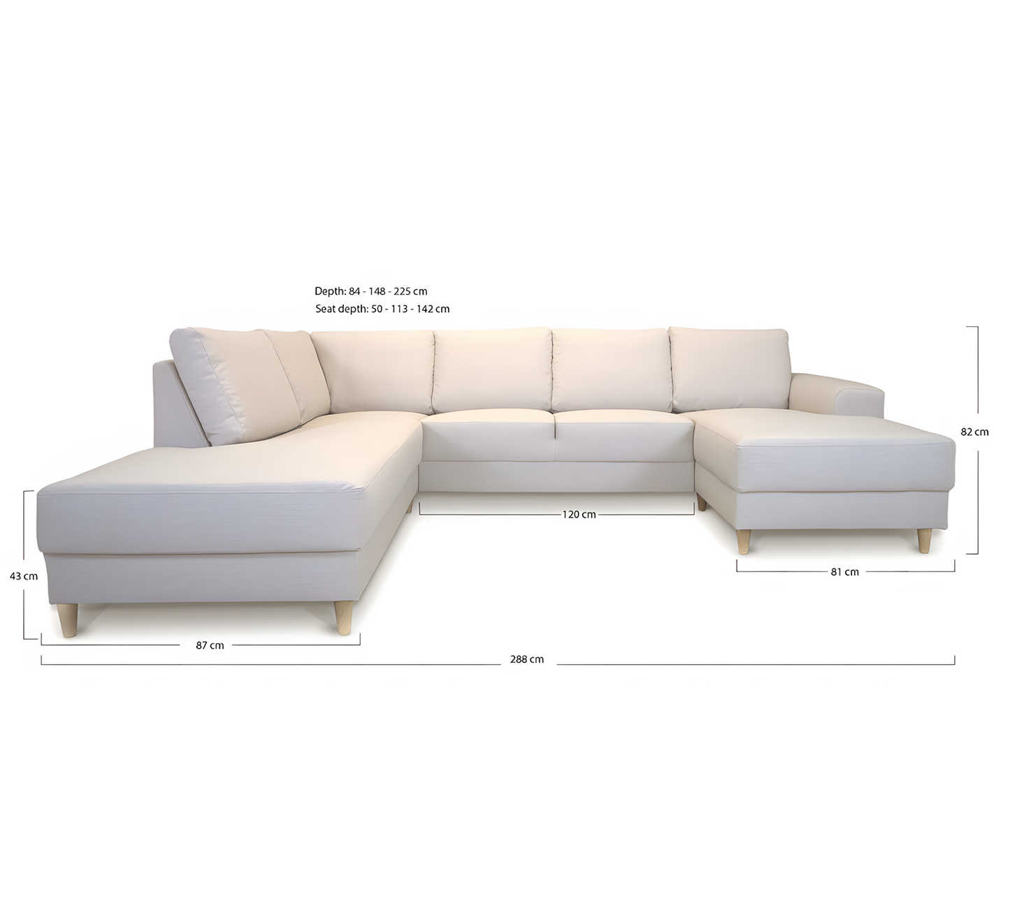 Toronto sofa venstrevendt 288 x 82 cm i beige