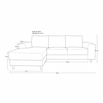 Toronto sofa med chaiselong venstrevendt 222 x 82 cm