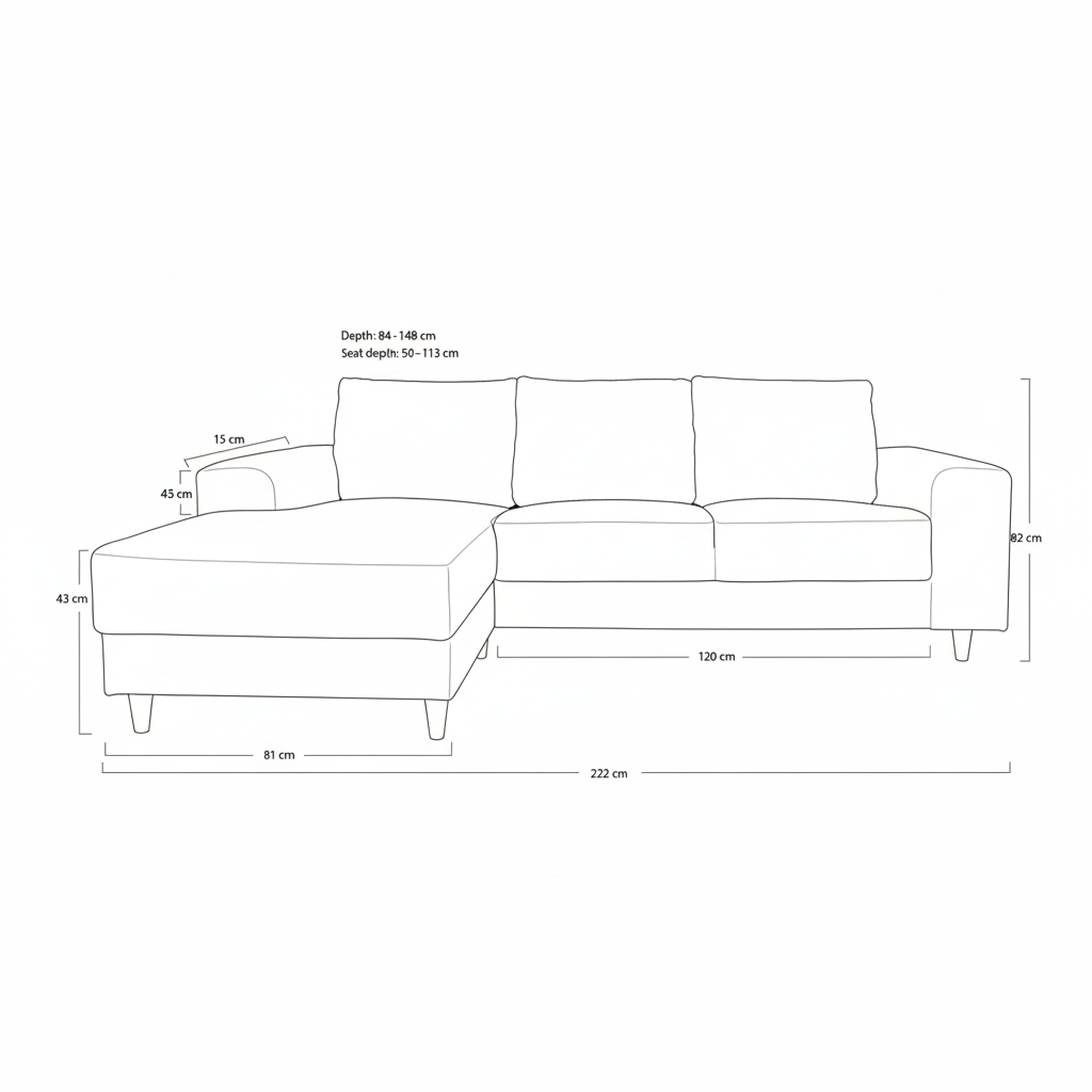 Toronto sofa med chaiselong venstrevendt 222 x 82 cm i cognac